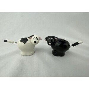 Salt & Pepper Shaker Set Happy Dogs by Lorrie Veasey Fun Dog Lovers MINT!